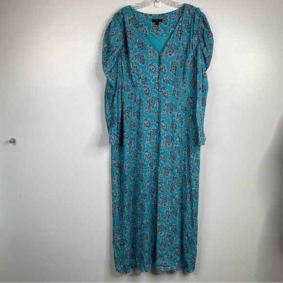 J. Crew Drapey‎ puff-sleeve dress in paisley bunch Maxi Length Womens 18. blue - Picture 3 of 13